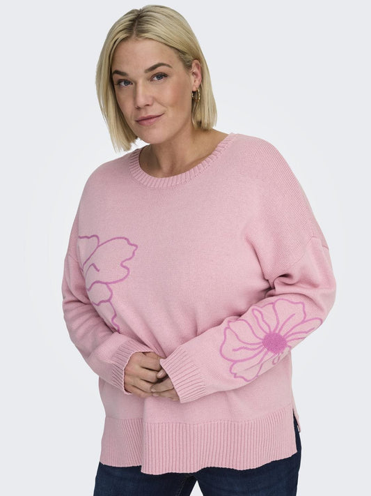 CARPETRA LS FLOWER EMB O-NECK CUR