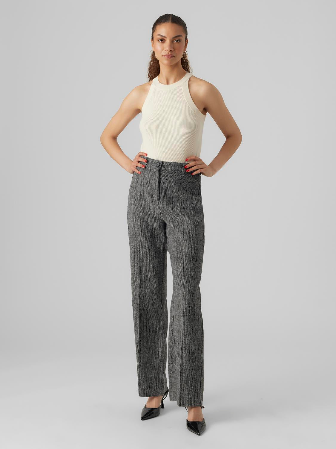 Vmlizzie Hr Wide Herringbone Pant Broeken En Leggings