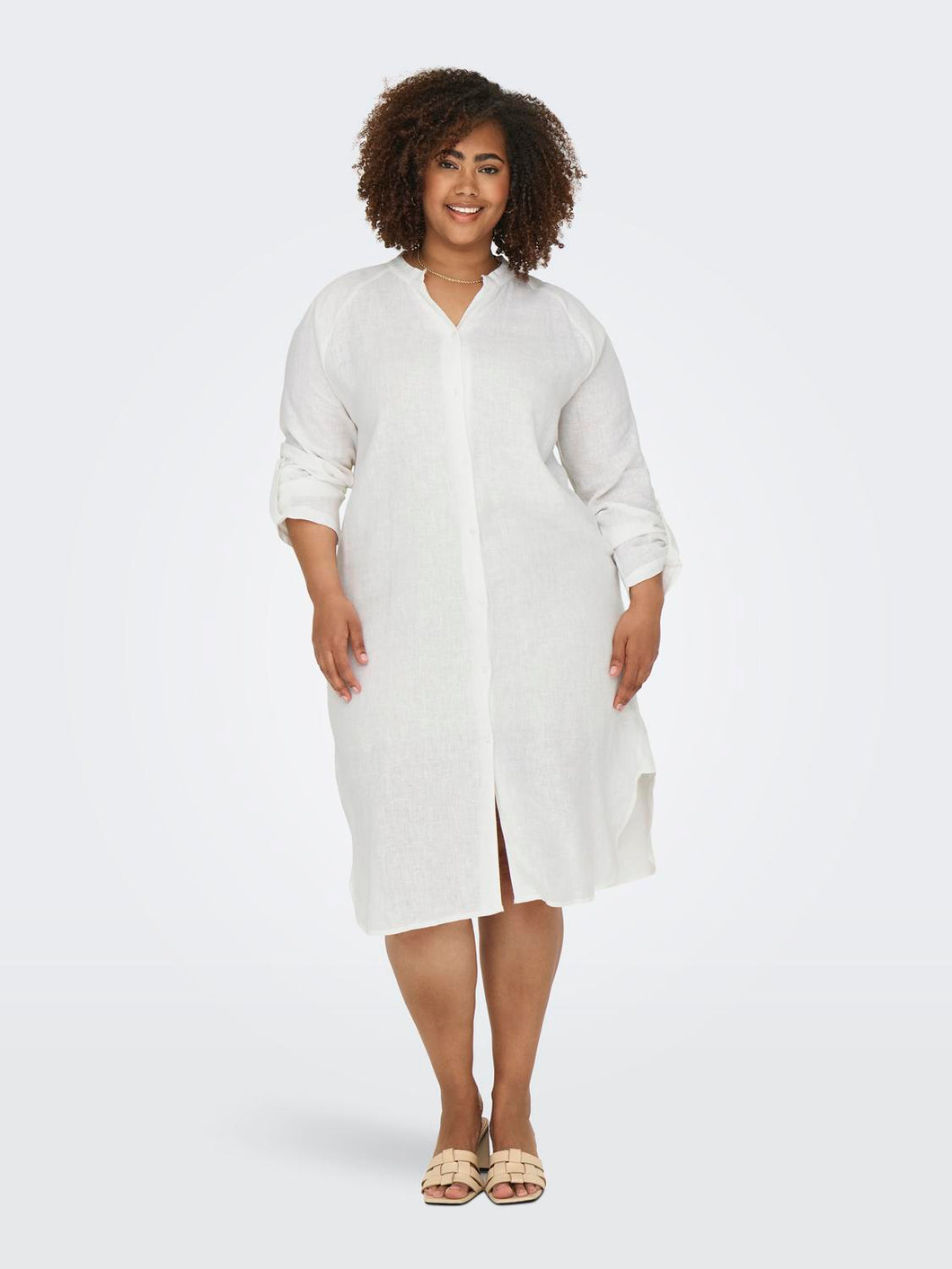 CARTOKYO L/S LINEN BLEND DRESS CUR