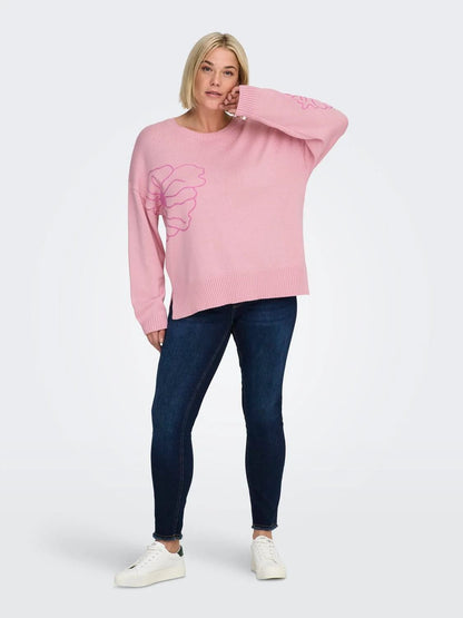 CARPETRA LS FLOWER EMB O-NECK CUR