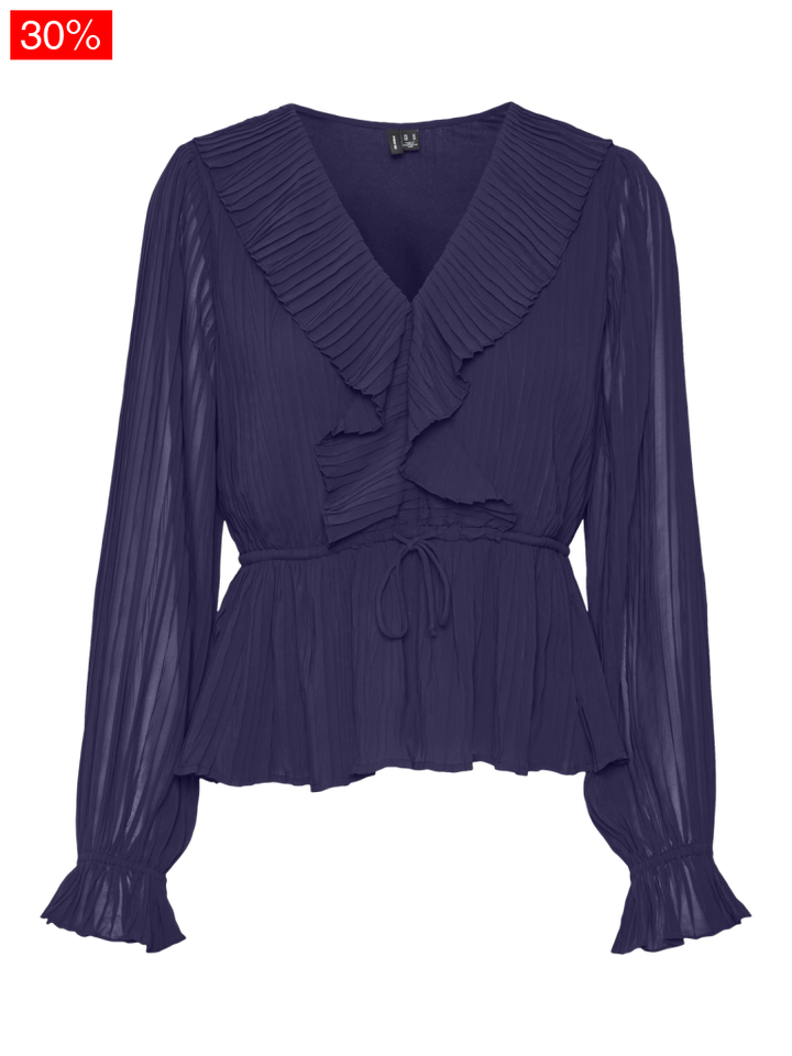 Vmdora L/S Frill Pleat Top Wvn Exp Tops