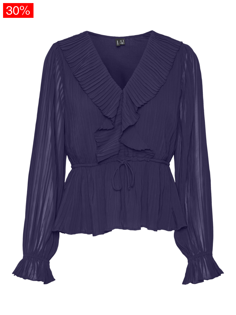 Vmdora L/S Frill Pleat Top Wvn Exp Tops