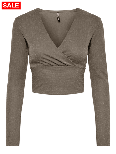 Pclina Ls Cropped V-Neck Top Tops