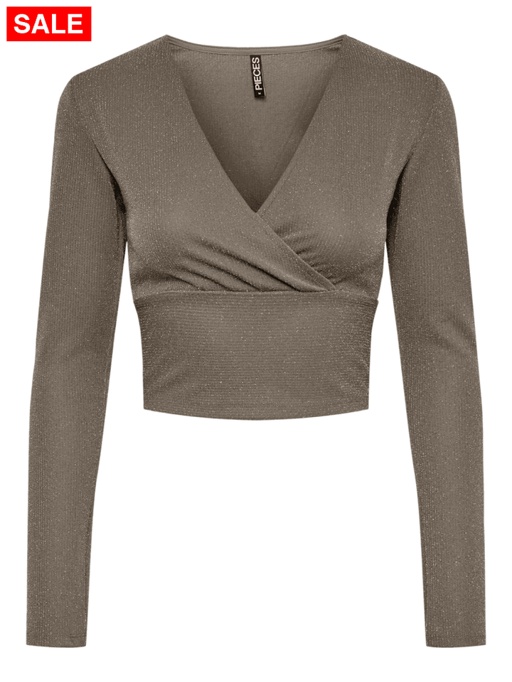 Pclina Ls Cropped V-Neck Top Tops